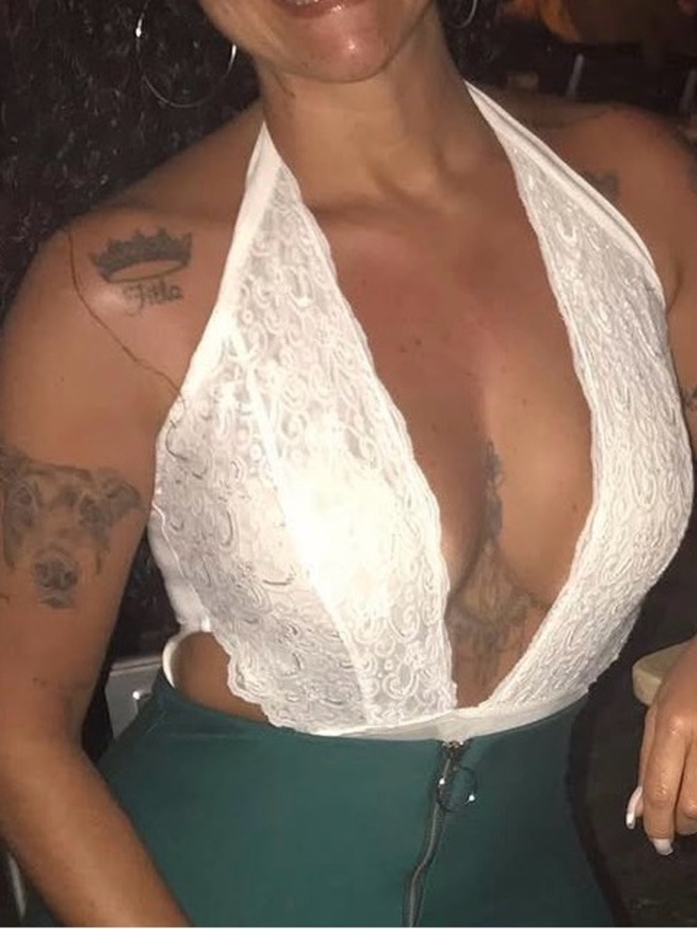 Forever 21 White Lace Halter Plunge Camisole